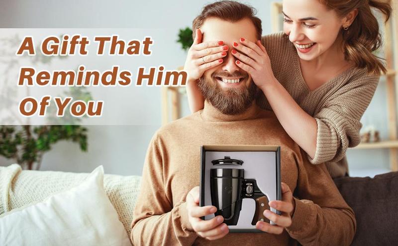 Pukomc Cool Revolver Ceramic Mug with Wooden Handle Best Gift- 16 oz Drinkware, Coffee, Tea and Water Cup Washable Glass Reusable Tumbler Reuse Black Portable