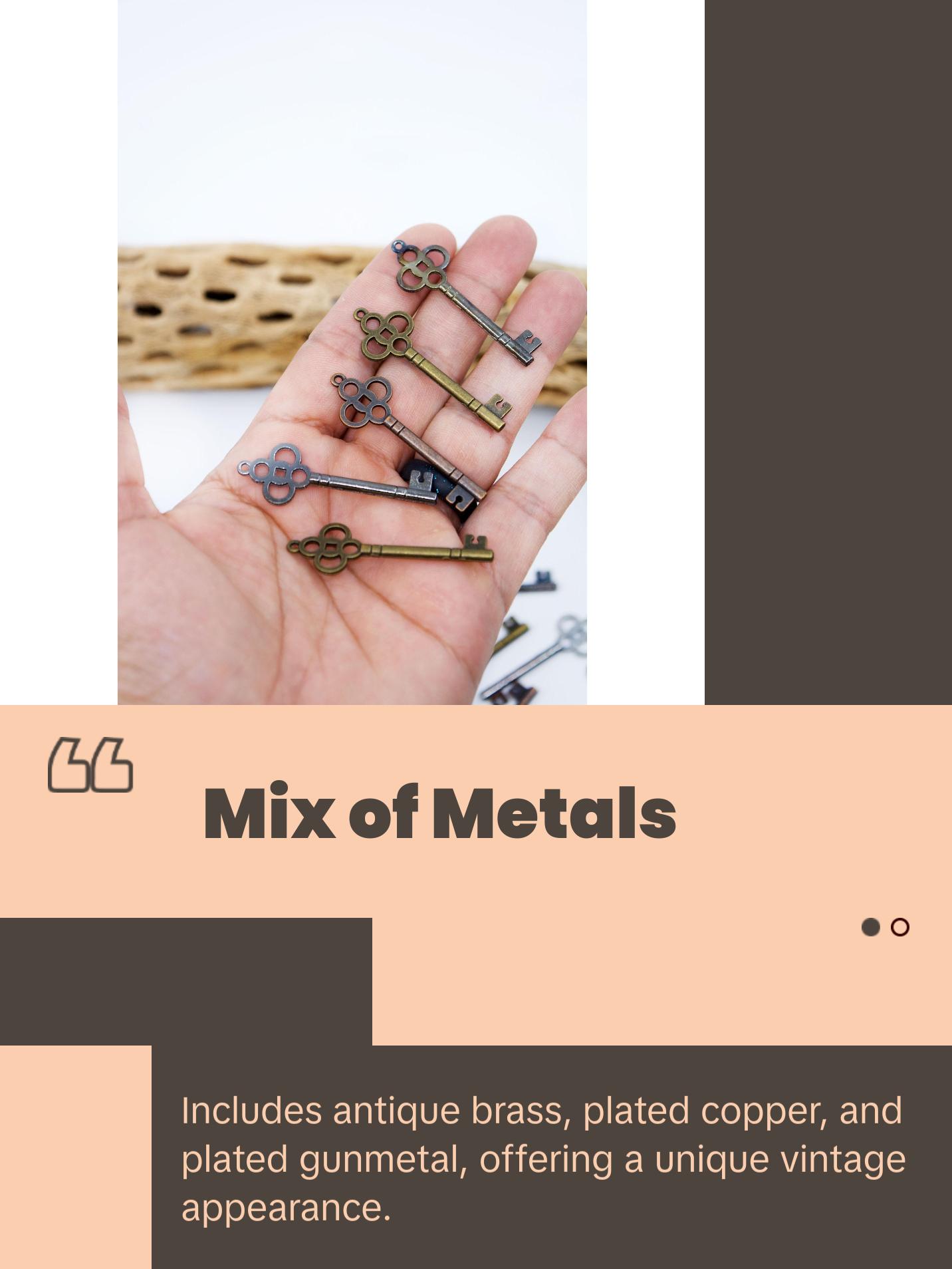 Keys: Antique Brass, Copper, and Gunmetal (black) Key Pendants, 10 pcs