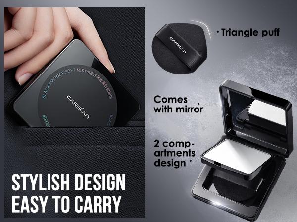 CARSLAN Black Magnet Pressed Setting Powder, 24H Longlasting Oil Control Translucent Powder, Poreless, Waterproof, Lightweight, No Caking, Talc Free