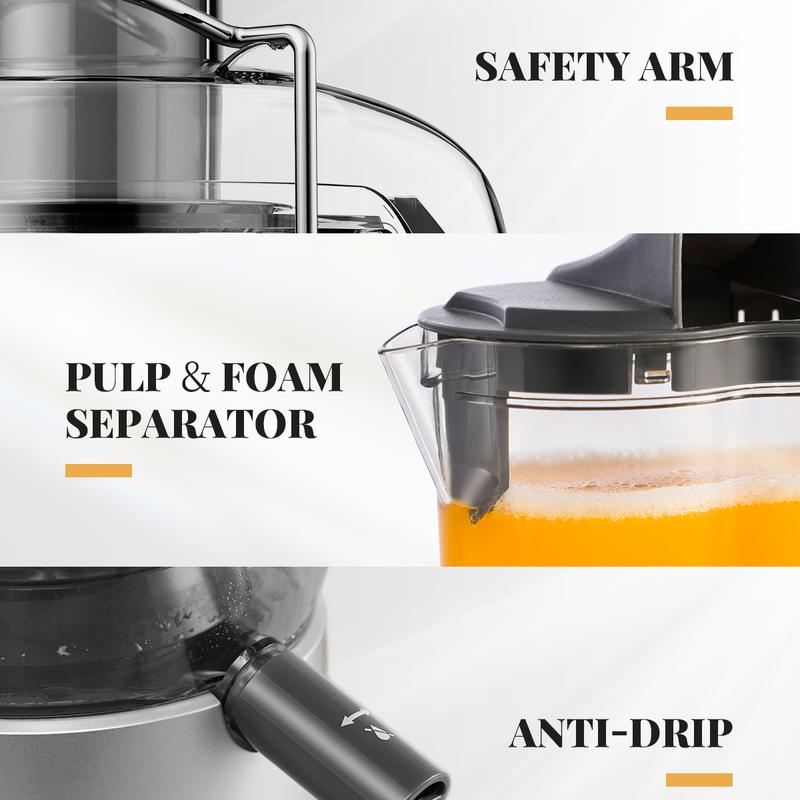 1200W Premium Juicer Machine, Extra-Large 3.2” Feed Chute for Whole Fruits and Vegetables, Titanium Enhanced Cutting System, Centrifugal Juice Extractor Maker with Heavy Duty Full Copper Motor, Dual Speeds, BPA-Free.