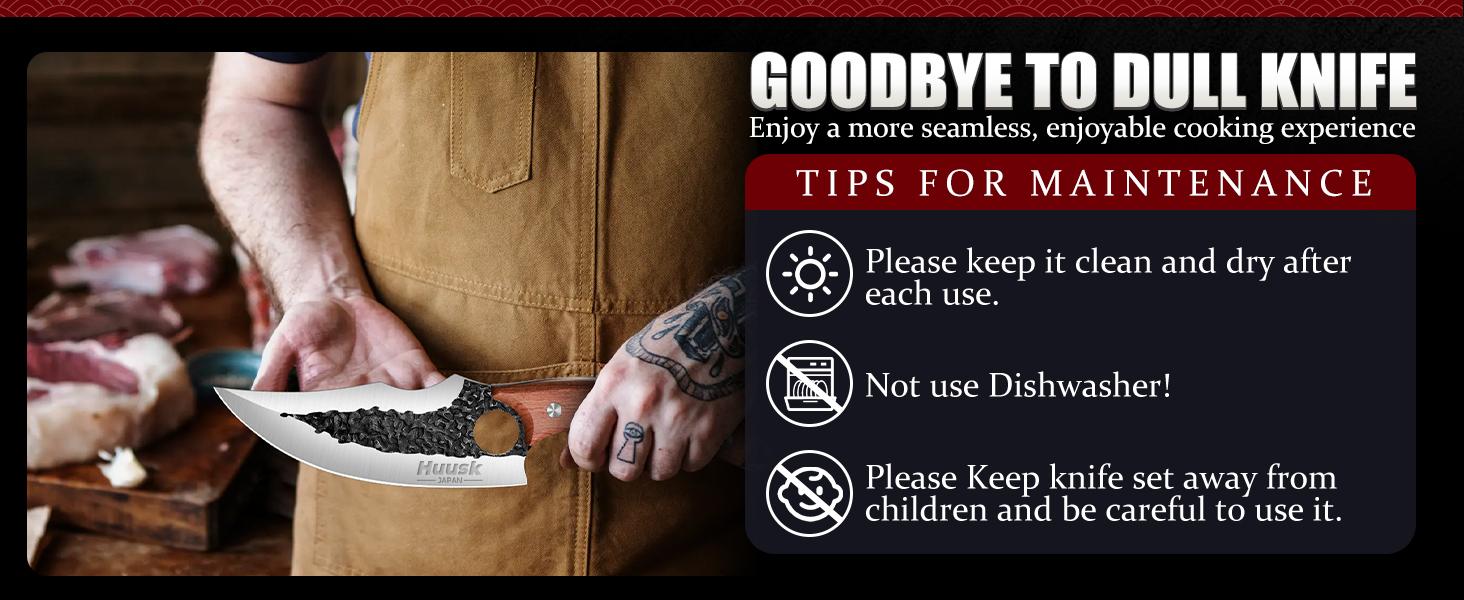 Huusk Hand Forged Butcher Knife Set – 3PCS High Carbon Steel Kitchen Knives with Rosewood Handles for Meat, Bone & BBQ Cutting – Professional Chef Gift for Christmas