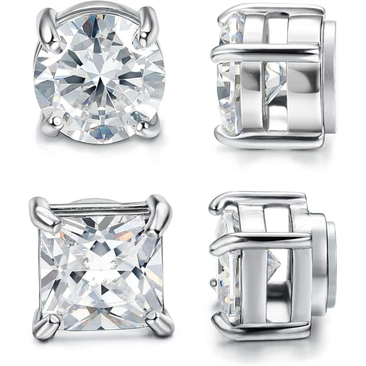 CASSIECA 2-Pair Unisex Stainless Steel Magnetic Studs Earrings Set, Non-Piercing Fake Piercing 5-8MM CZ Jewelry for Adults, Summer Vibes Accessories