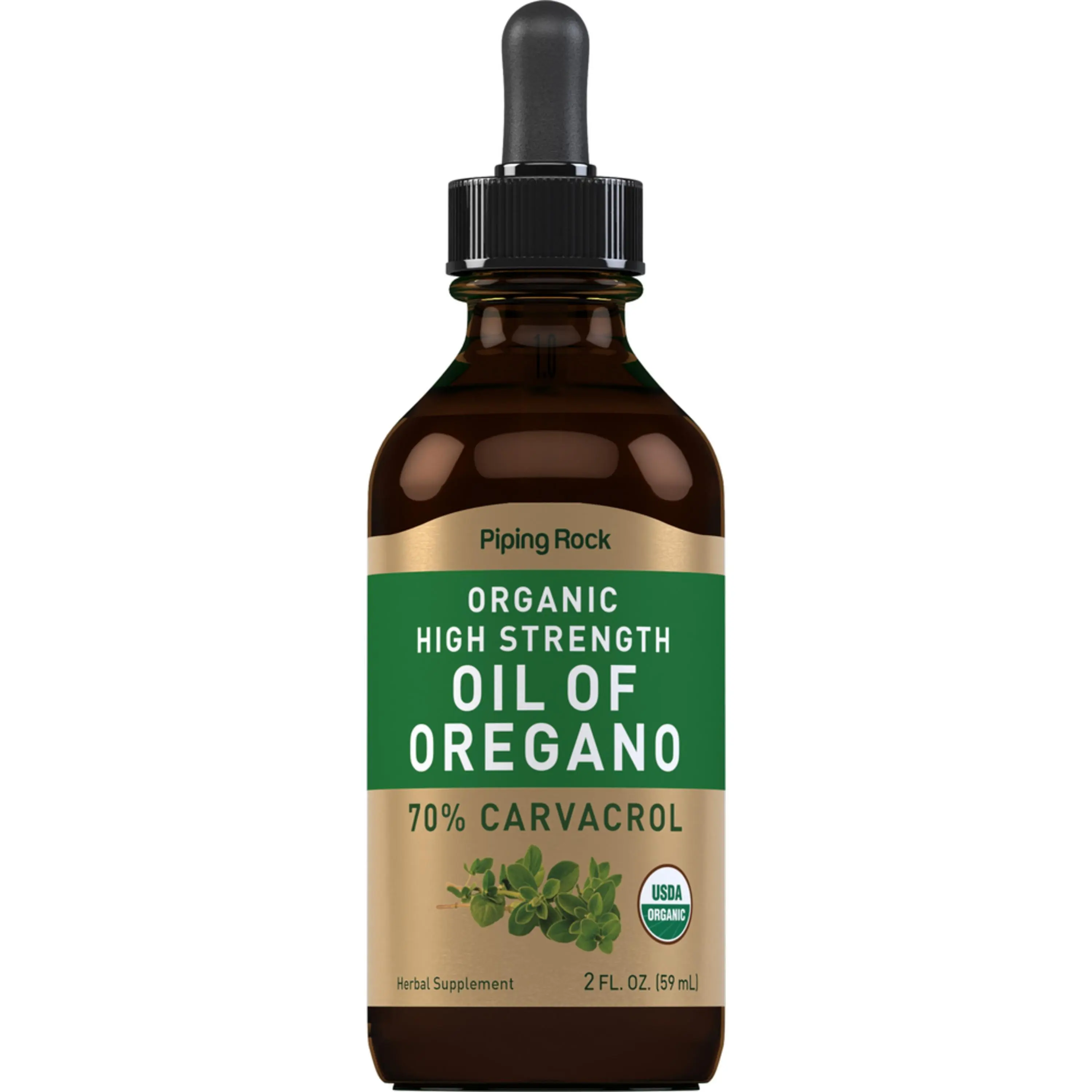 Piping Rock Oil of Oregano High Strength (Organic) - 2 fl oz (59 mL) Dropper Bottle - Non-GMO, Gluten Free Formula
