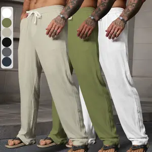 Menswear Lightweight Plain Drawstring Straight Pants - Summer, Relaxed-Fit Casual Everyday Trousers