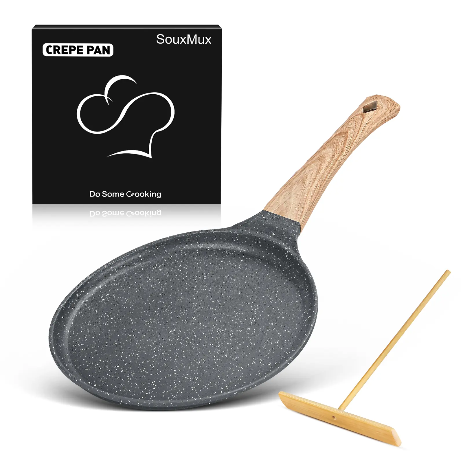 Nonstick Crepe Pan with Spreader, Ceramic Coated Dosa Tawa Pan, Induction Compatible Flat Skillet for Pancakes, Omelettes, and More with Cool Handle, PFOA Free