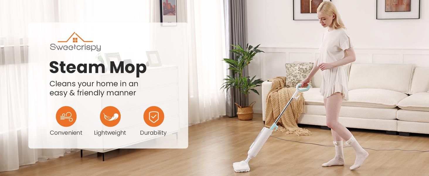 Steam Mop for Floor Cleaning, 2 Washable Pad, Lightweight Floor Steamer Cleaner for Hardwood/Tile/Laminate Floors Carpet