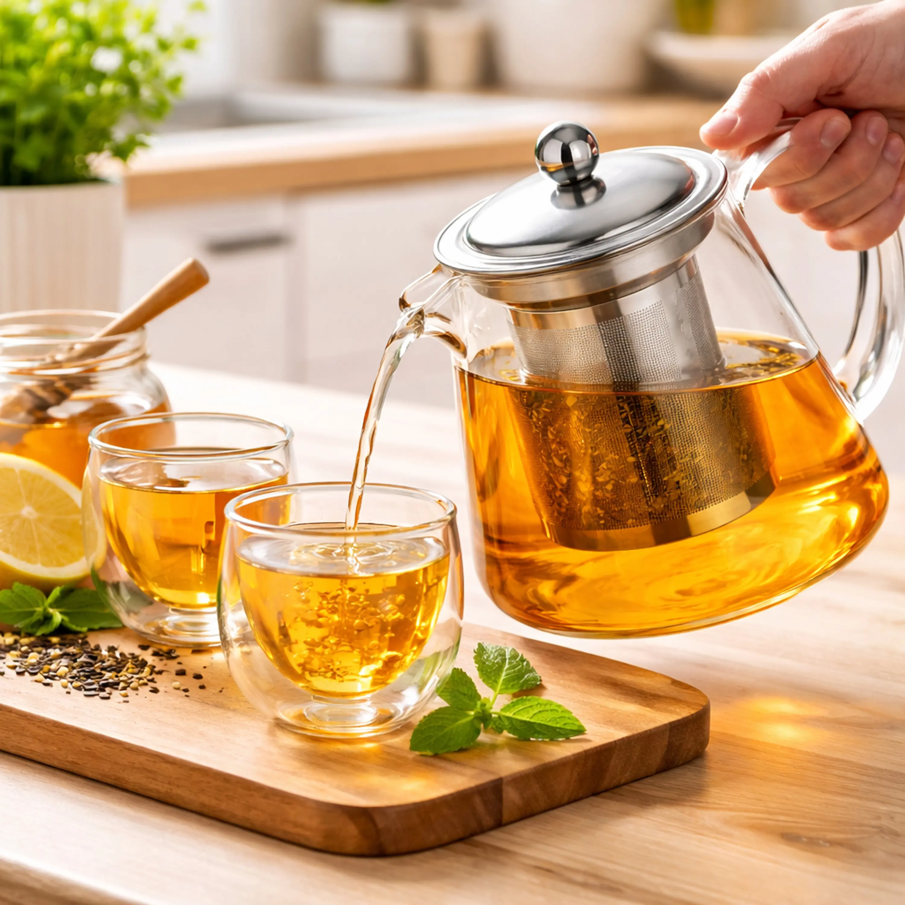 Fast Heating Stainless Steel Glass Teapot 950ML  with Removable Stainless Steel Infuser | Heat-Resistant Borosilicate Glass Tea Pot for Loose Leaf, Herbal & Flowering Tea campingessentials