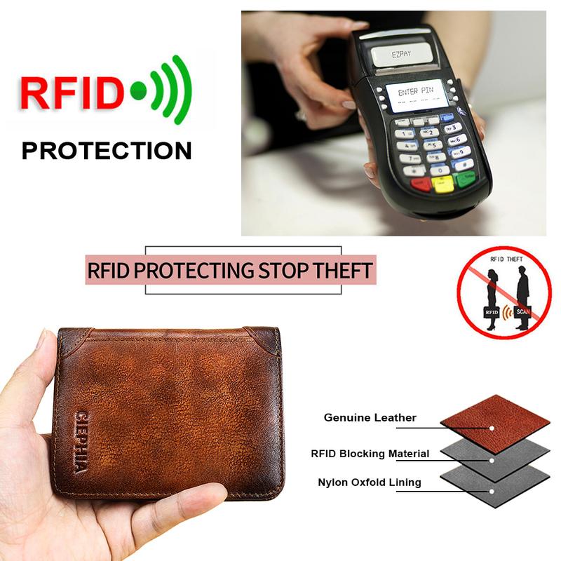 CIEPHIA Genuine Leather Rfid Wallets for Men Vintage Short Multi Function ID Credit Card Holder Money Bag Ideal Gift