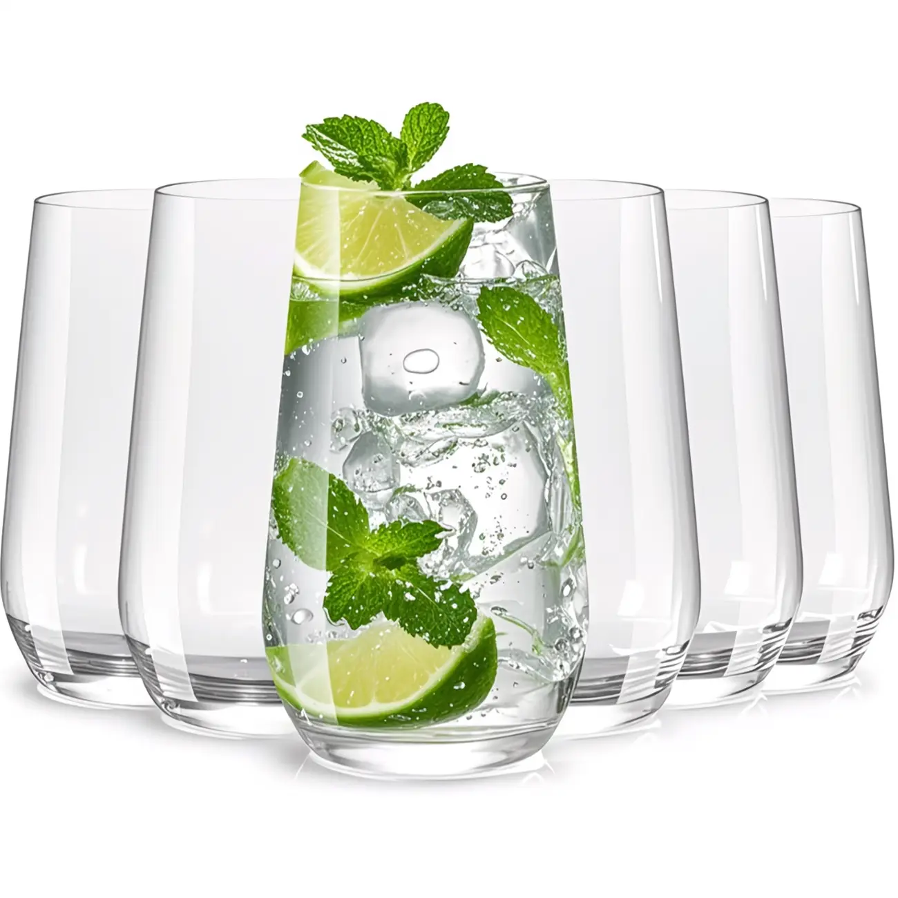 Drinking Glasses Set of 6, 16.4 oz Clear Glass Tumbler, Water Glasses Cup for Beer, Juice, Mojito, Iced Tea, Dishwasher Safe Glassware