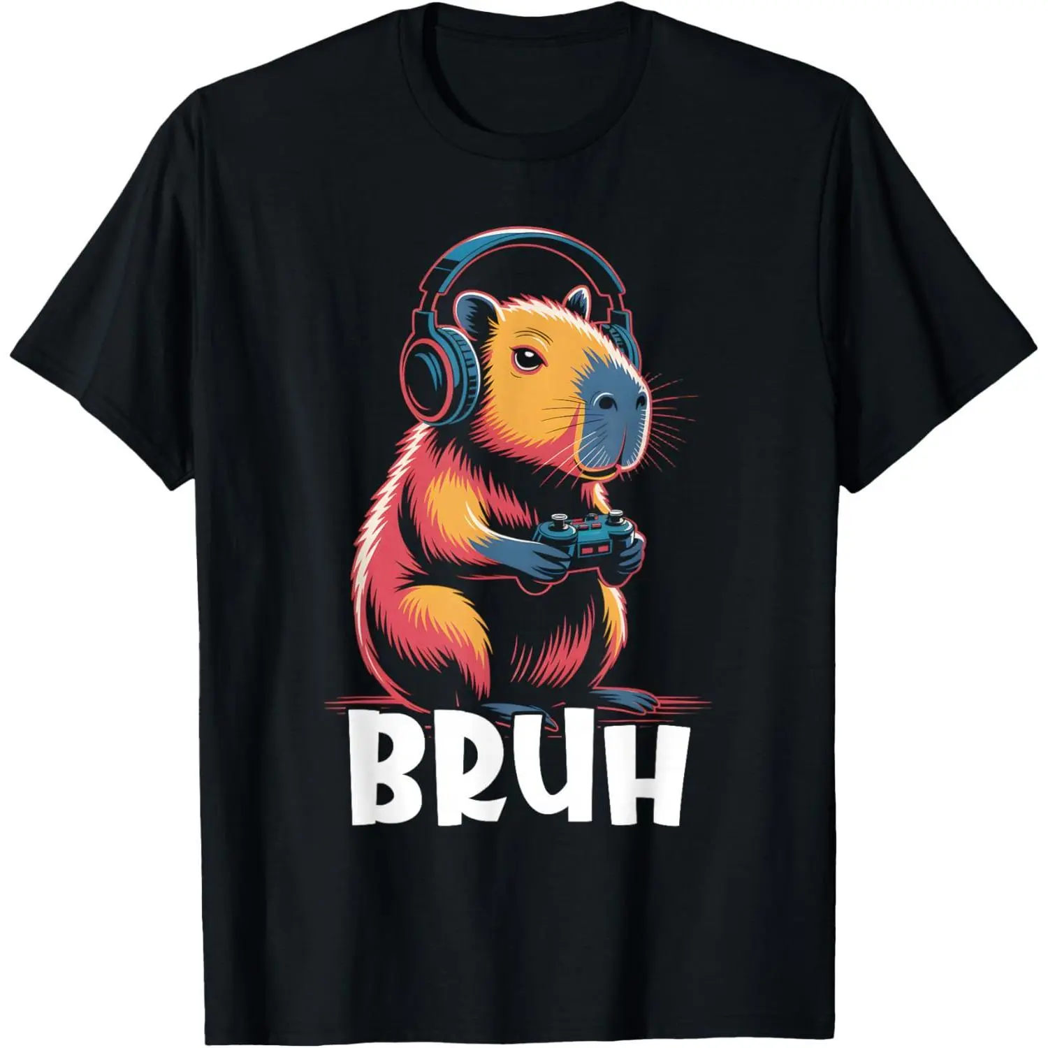 Men's Bruh Video Games Capybara Graphic T-Shirt - Menswear, Short-Sleeve, Casual Classic Streetwear Tshirt