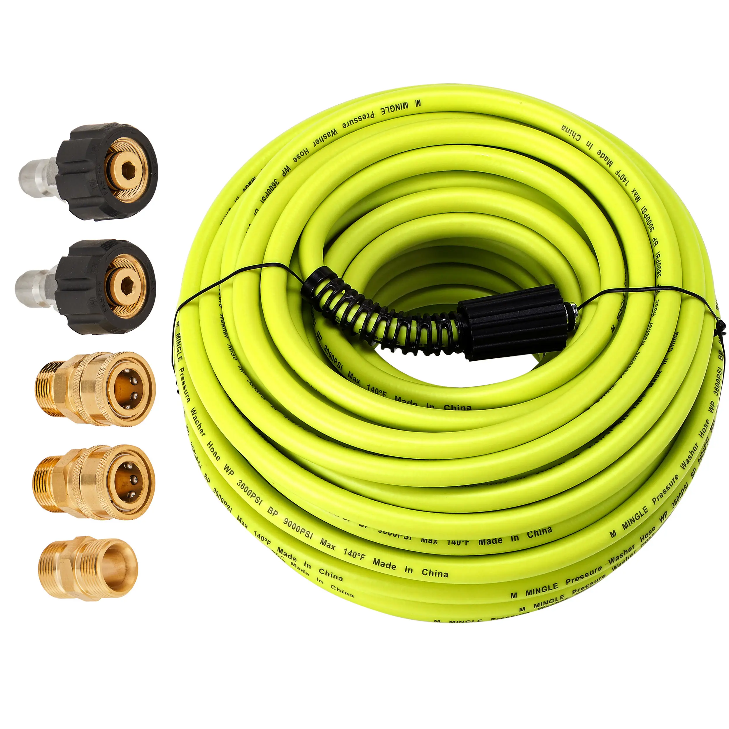 M MINGLE 100 FT x 1/4" Abrasion Resistant 3600PSI Max Power Washer Hose - M22 14mm Fittings, Quick Connect Kits, Couplers, Adapters, Hose Coils, Car Wash Accessory, Power Washer Hoses,father'sdaygifts【DealsForYouDays】,car accessories
