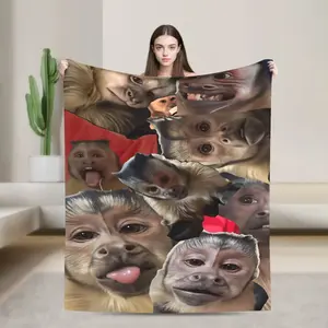 Monkey face collage throw blanket soft and comfortable new and unique blanket for bedroom, camping flannel bed sheet and bed cover