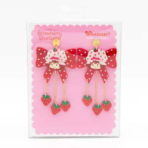 Whatever Makes You Happy Strawberry Shortcake Bow Berries Acrylic Earrings