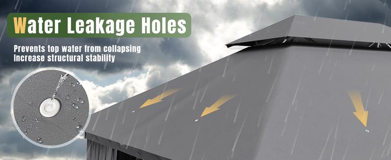 Aoxun Outdoor Gazebo for Patio 10x12 Metal Frame Canopy with Double Roofs Heavy Duty Party Tent Shelter Mosquito Netting Privacy Screen for Backyard Lawn Garden Deck