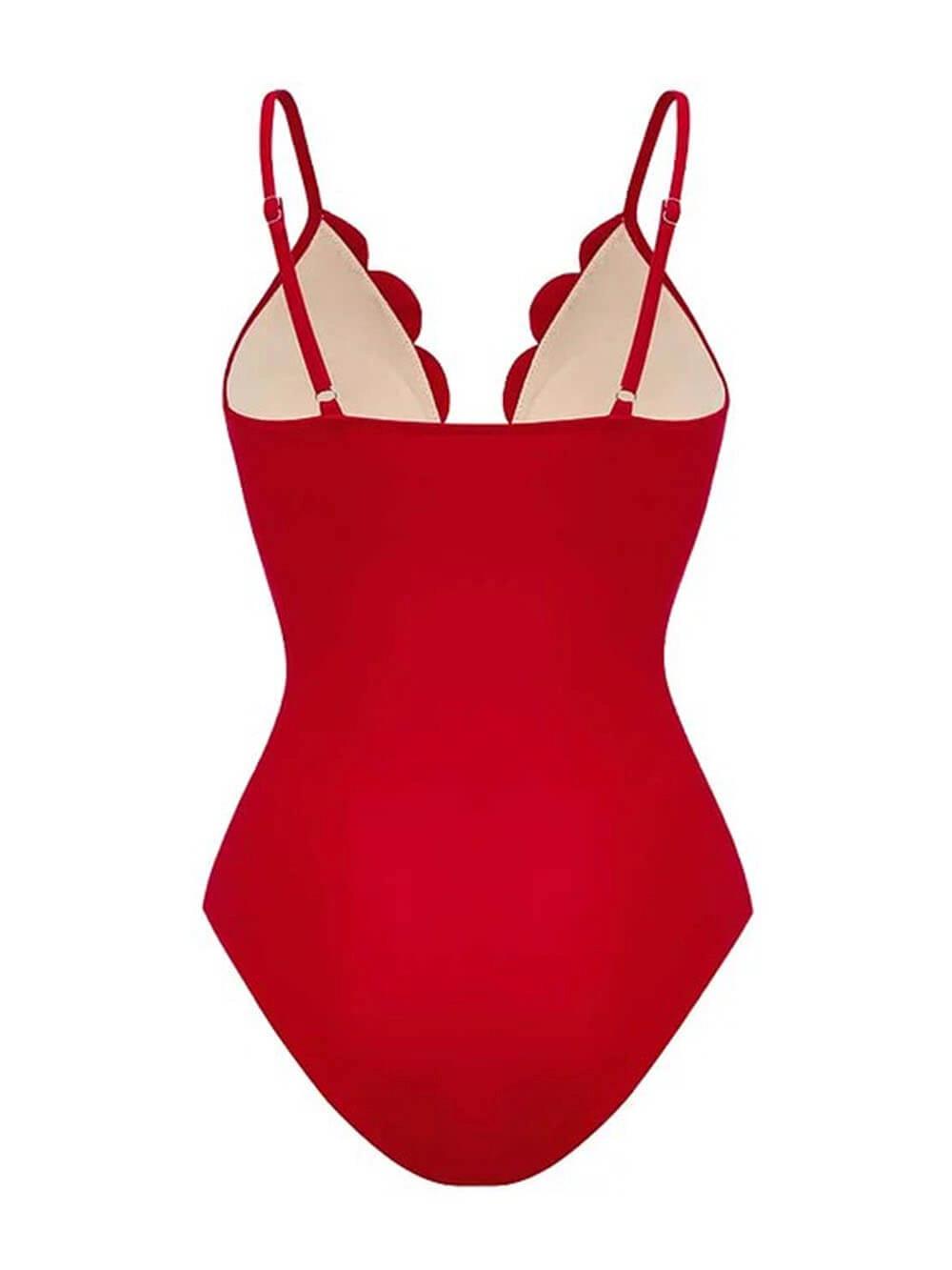 LikeMyChoice Coquette Trend Red Floral Hollow Monokini Swimsuit with Intricate Eyelet Detail Cut-Outs for Beachwear & Summer Resort Wear casual fashion chic tie