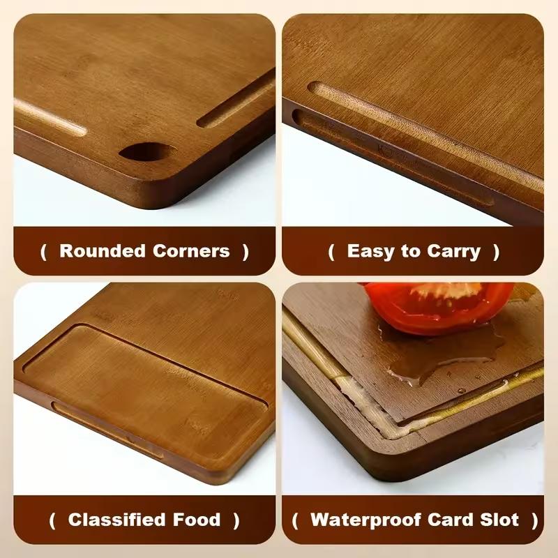 3-Piece Bamboo Cutting Board Set |  Food-Grade Charcuterie & Chopping Boards for Meat, Vegetables, Fruits - Durable,Kitchen Chopping Boards with Juice Groove & Built-in Handles， Eco-Friendly | Kitchen Must Haves, Dark Brown | Gifts for Her