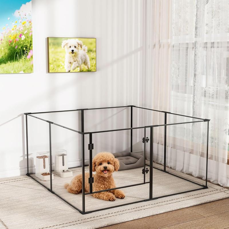 Bingopaw Acrylic Dog playpen Indoor: Clear Puppy Pen for Small Medium Dogs Cats with Metal Frame - 8panels 24inch Tall Transparent pet Fence with Door for Rabbits Guinea Pig