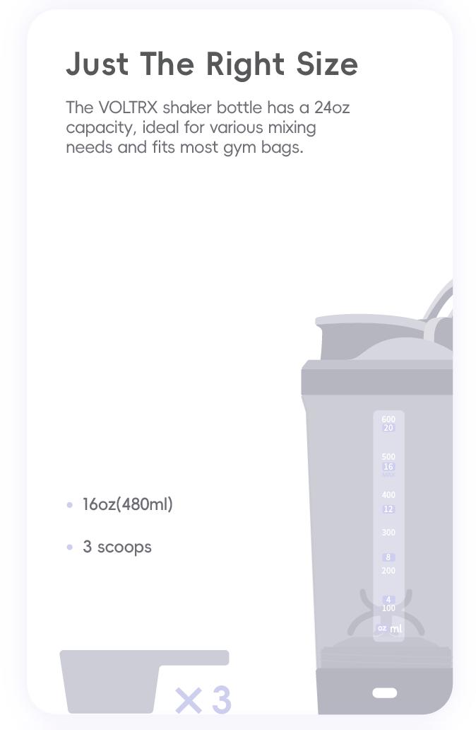 VOLTRX Protein Shaker Bottle, Merger USB C Rechargeable Electric Protein Shake Mixer, Shaker Cups for Protein Shakes and Meal Replacement Shakes, BPA Free, 24oz