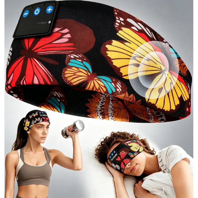 Bluetooth 5.4 Butterfly Print Sleep Headband Headphones, Wireless Sports Headband with Built‑in Speakers & Mic, USB‑C Charging Music Headband for Sleeping Yoga Jogging Travel Meditation Women Gift