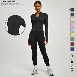 New Women's Yoga Sport Breathable Jacket, Leisure Comfort Quick-Drying Long-Sleeve Jacket with Zipper and Slim Fit Pants, Suitable for Yoga, Gym Training, Running and Daily Wear, Available in Multiple Colors