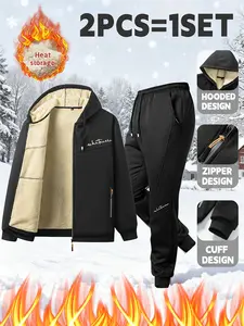 Top & Pants Set, Men's Fleece Casual Sports Set for Autumn and Winter, Fleece Lined & Thickened, Warm Comfortable Fashionable Casual Loose Fit, Ideal for Outdoor Sports, Leisure, Running, Fitness & Workout