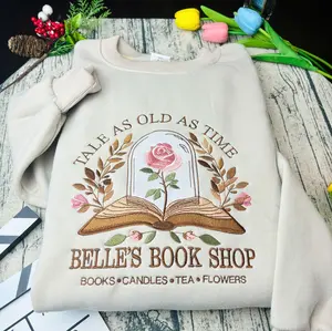 Vin.tage Retro Bell's Book Shop Embroidered Sweatshirt, Book Shop Shirt, Tale as old as time Shirt