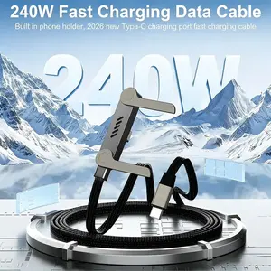 Invisible Stand 240W Type-C Fast Charging Cord, 2-in-1 Phone Holder Charger Cable for Car Travel