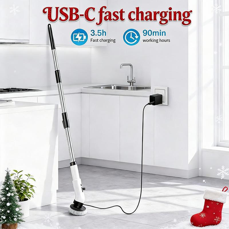 【Valentine's Day gift】HomeShine Electric Spin Scrubber Cordless Shower Scrubber lPX7 Waterproof Multi-Surface Cleaning Brush with 9 Brush Heads Long Battery Life Adjustable Speed Extendable Handle for Bathroom Kitchen Durable Cleaning Helper Utensils