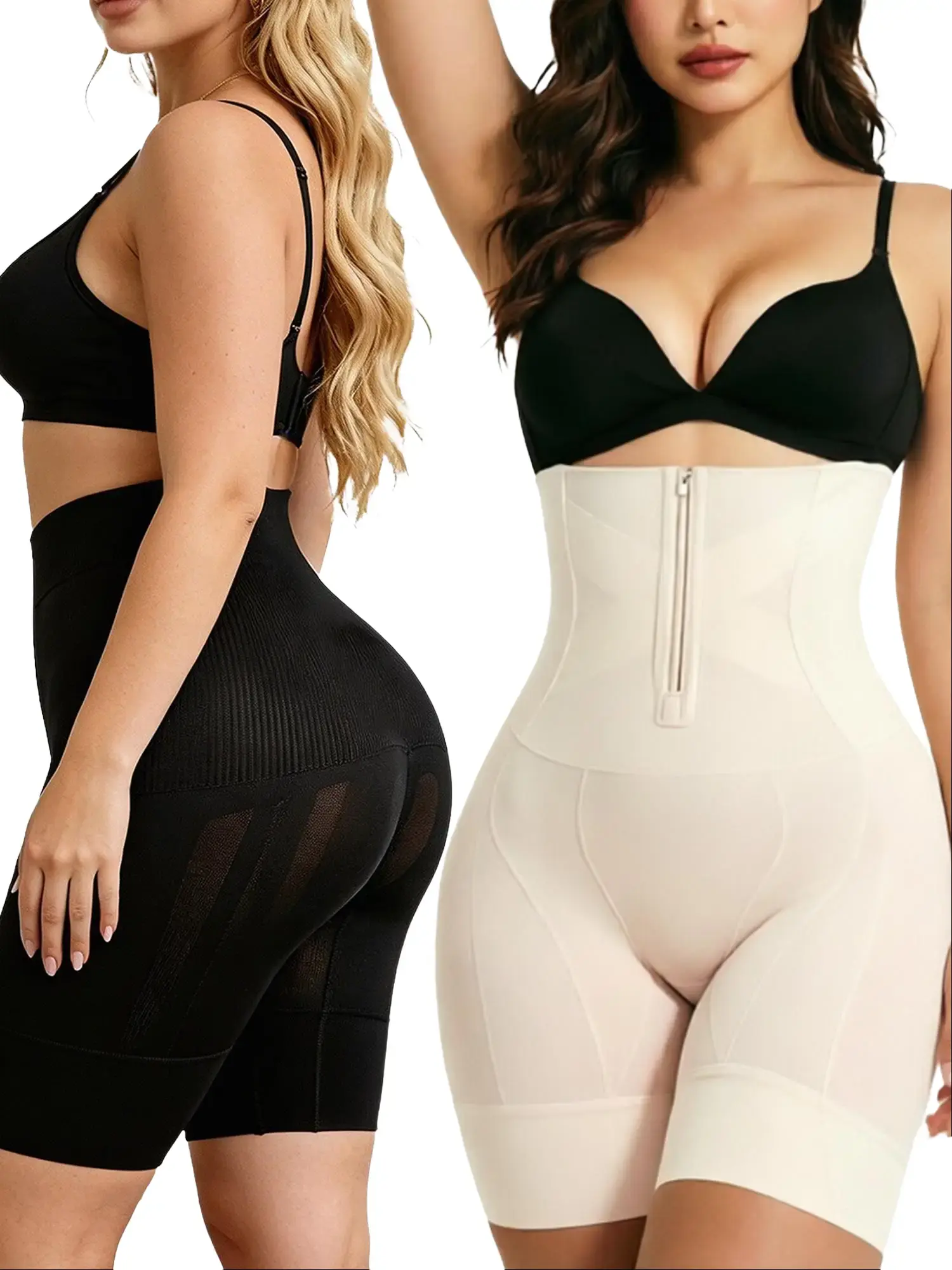 Women's Basic 2-Piece High Waist Slimming Shapewear Boyshorts, Seamless Clothes with Tummy Control, Butt Lift, Adjustable Zipper (Shapewear for Women), Athletic, Sports Clothes, Everyday