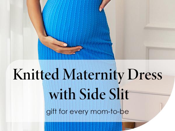 Ekouaer Women's Maternity Dress Rib Knit Sleeveless Tank Side Slit Bodycon Dresses Pregnancy Clothes S-XXL