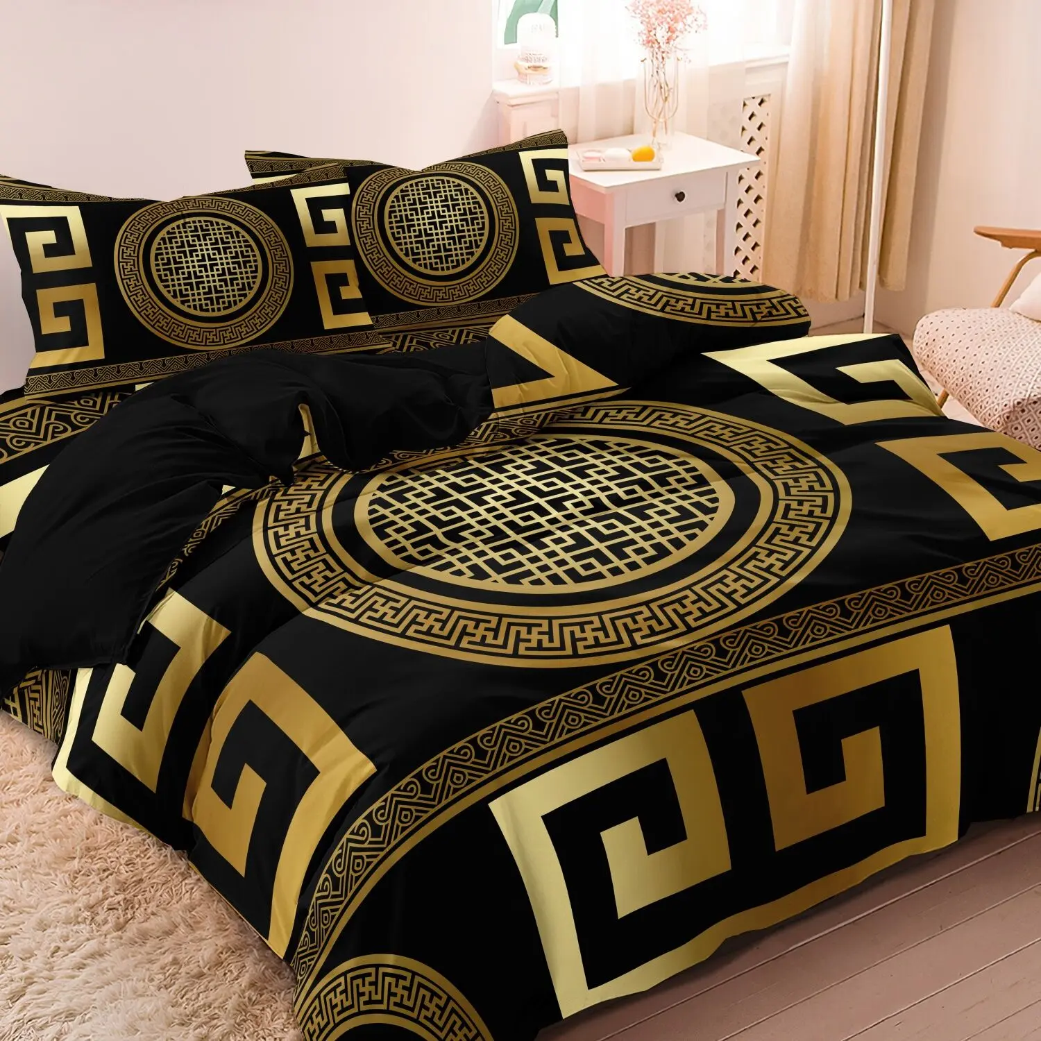 Luxury Baroque Geometric 3-Piece Duvet Cover Set for Bedroom, Hotel, Inn, and School Dormitory, Holiday Gift Bedding, Decorative Bedding Set (1 Duvet Cover + 2 Pillowcases, No Comforter, No Pillow)