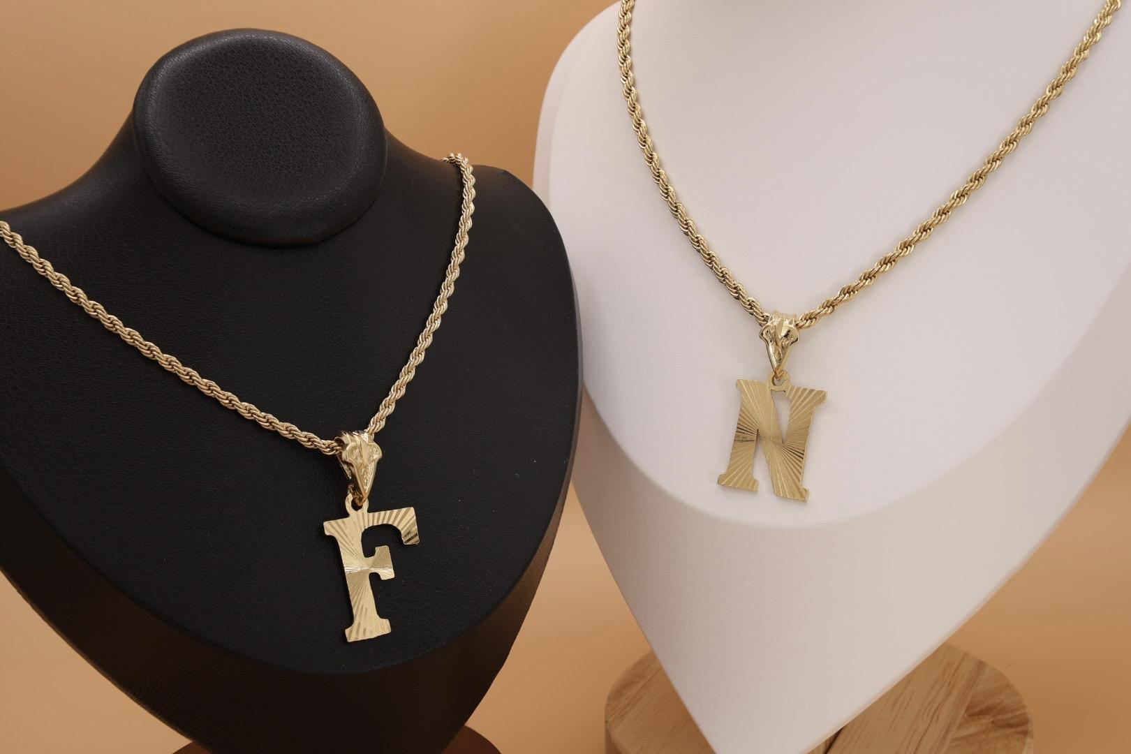 Gold Initial Necklace. 14k Heavy Plated Gold, 4mm French Rope Chain, Lifetime Replacement Guarantee