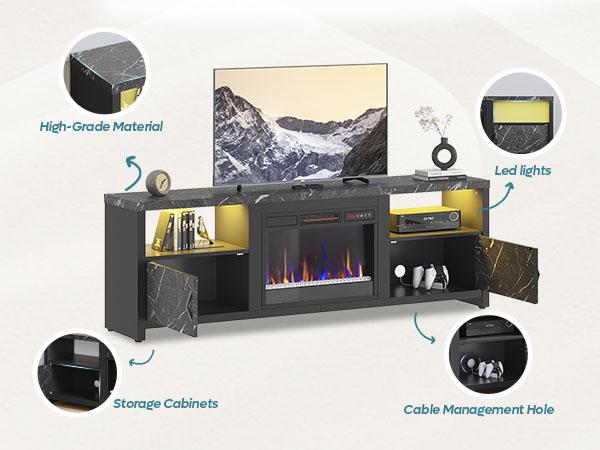 Bestier 71" Fireplace TV Stand for TVs up to 75" LED Entertainment Center with 23" Remote Control Electric Fireplace