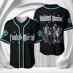 Retro Haunted Mansion Baseball Jersey, Vintage Spooky Ghost Mansion Fan Shirt, Halloween Horror Theme Jersey