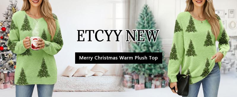 ETCYY Christmas Sweaters for Women – Casual Long Sleeve Knitwear Tops, Funny Xmas Tree Print Button-Up Cardigans, Fitted Crewneck Vintage Green Knitted Outerwear, Cozy Fall & Winter Womenswear,