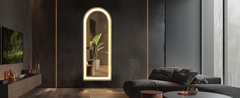 Stand Mirror Full Length with LED Lights, Floor Mirror Dimming & 3 Color Lighting, Large Mirror  for Bedroom, Glass Decorations Supplies