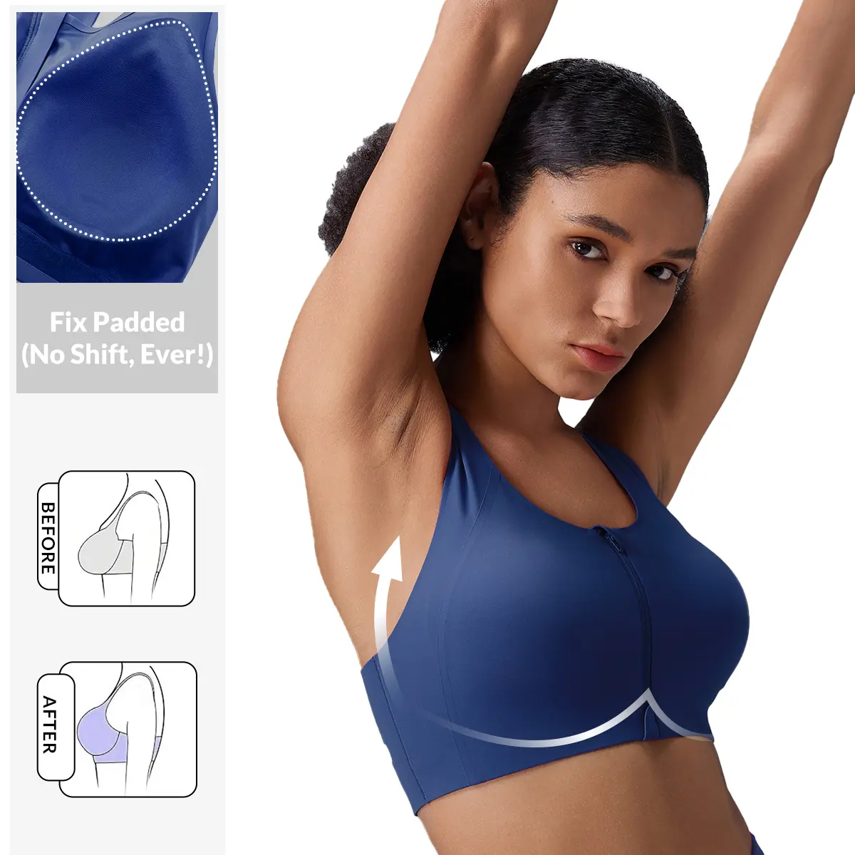 Baleaf Women's Zip-Front Racerback Padded High-Impact Water Training Bra for AA Size - 4-Way Stretch Quick Dry Compression Gym Activewear for Yoga, Running
