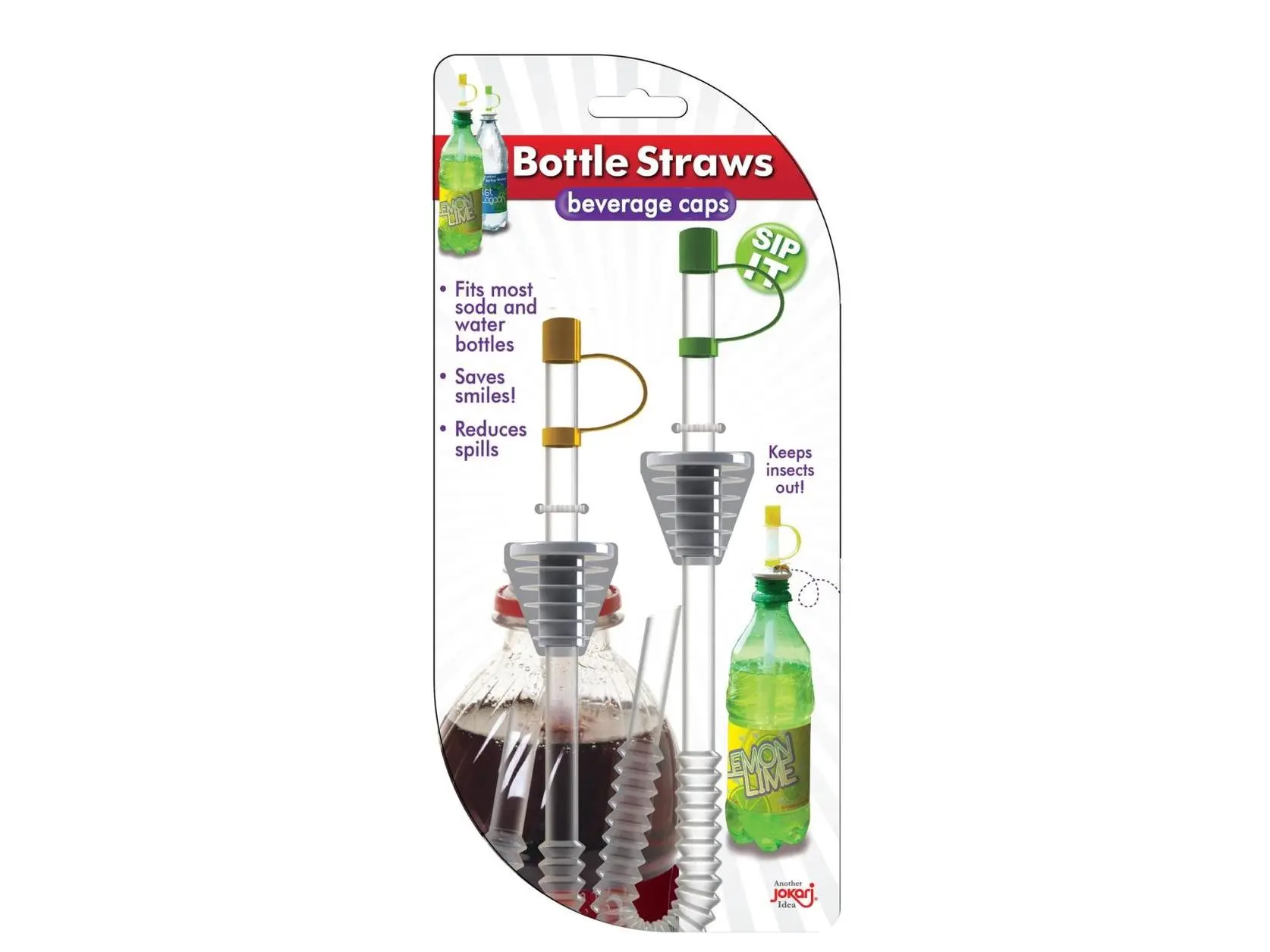 Jokari 019546P2 Sip & Seal Soda Straws for Bottled Beverages - Pack of 2 & Set of 2