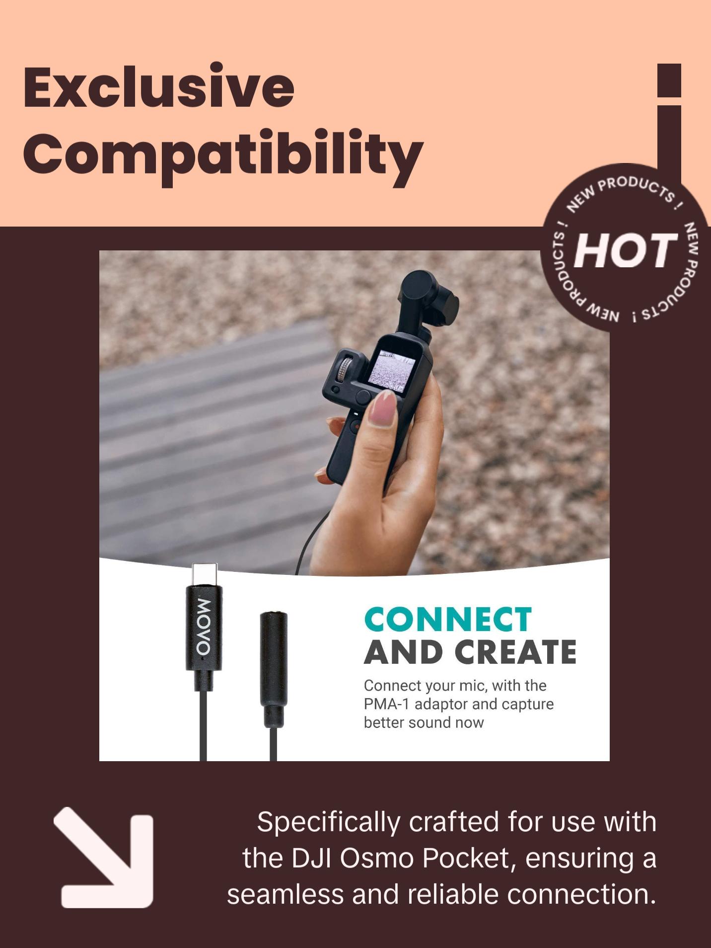 Movo | PMA-1 | Microphone Adapter for DJI OSMO Pocket