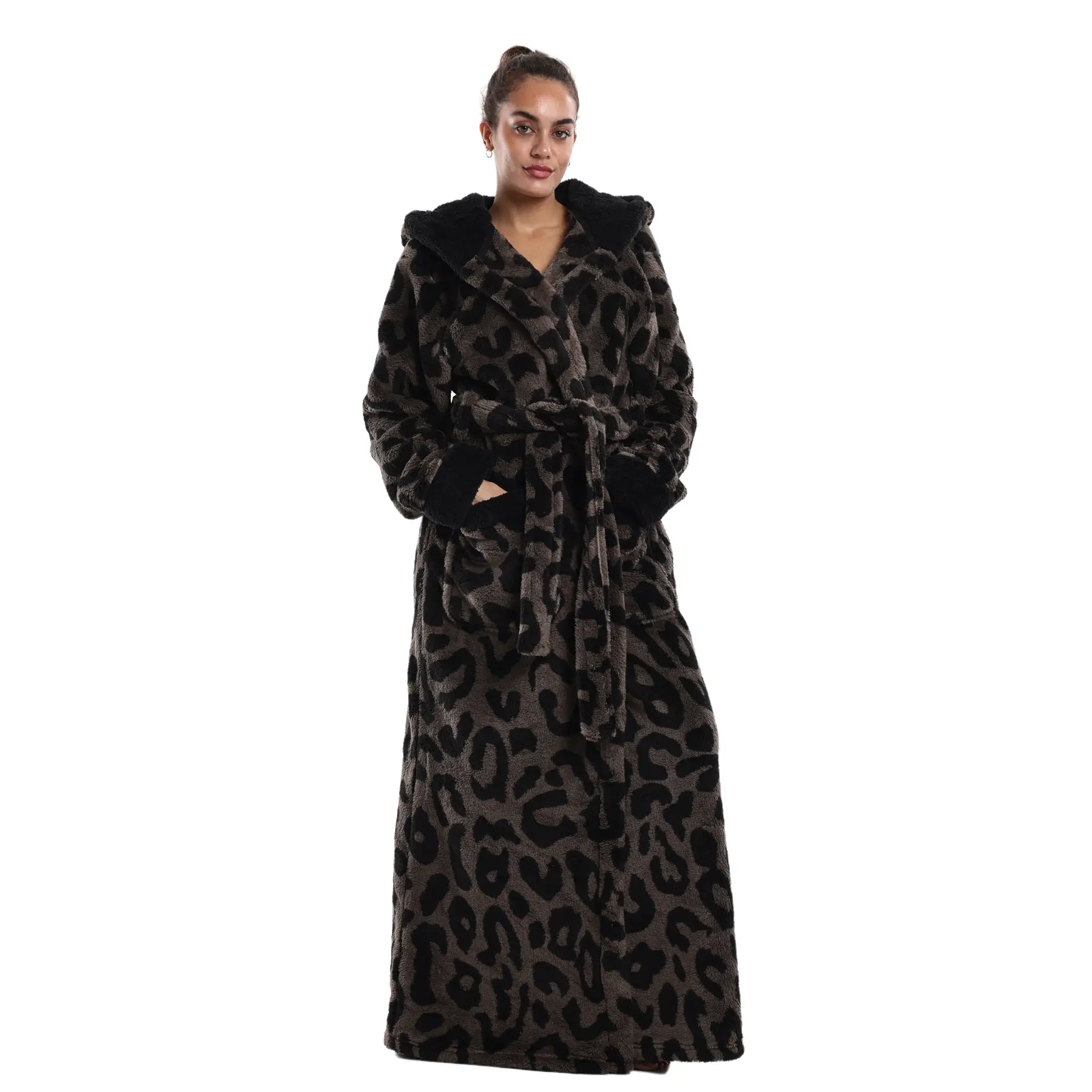Msrlassn Cozy Soft Flannel Bathrobe Lined Color Block Hooded Robe for Women Thickened Long Sleeve Pyjamas Cute Print Home Sleepwear, Halloween One Size Fit Most
