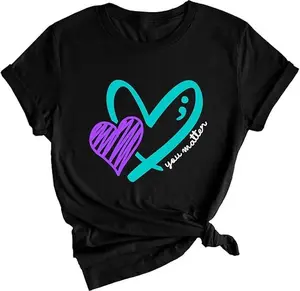 You Matter Heart Shirt,Suicide Prevention Awareness T-Shirt,Semicolon Shirt,Mental Health Tee,Motivational Gift,Women Therapist Clothing Love Ribbon
