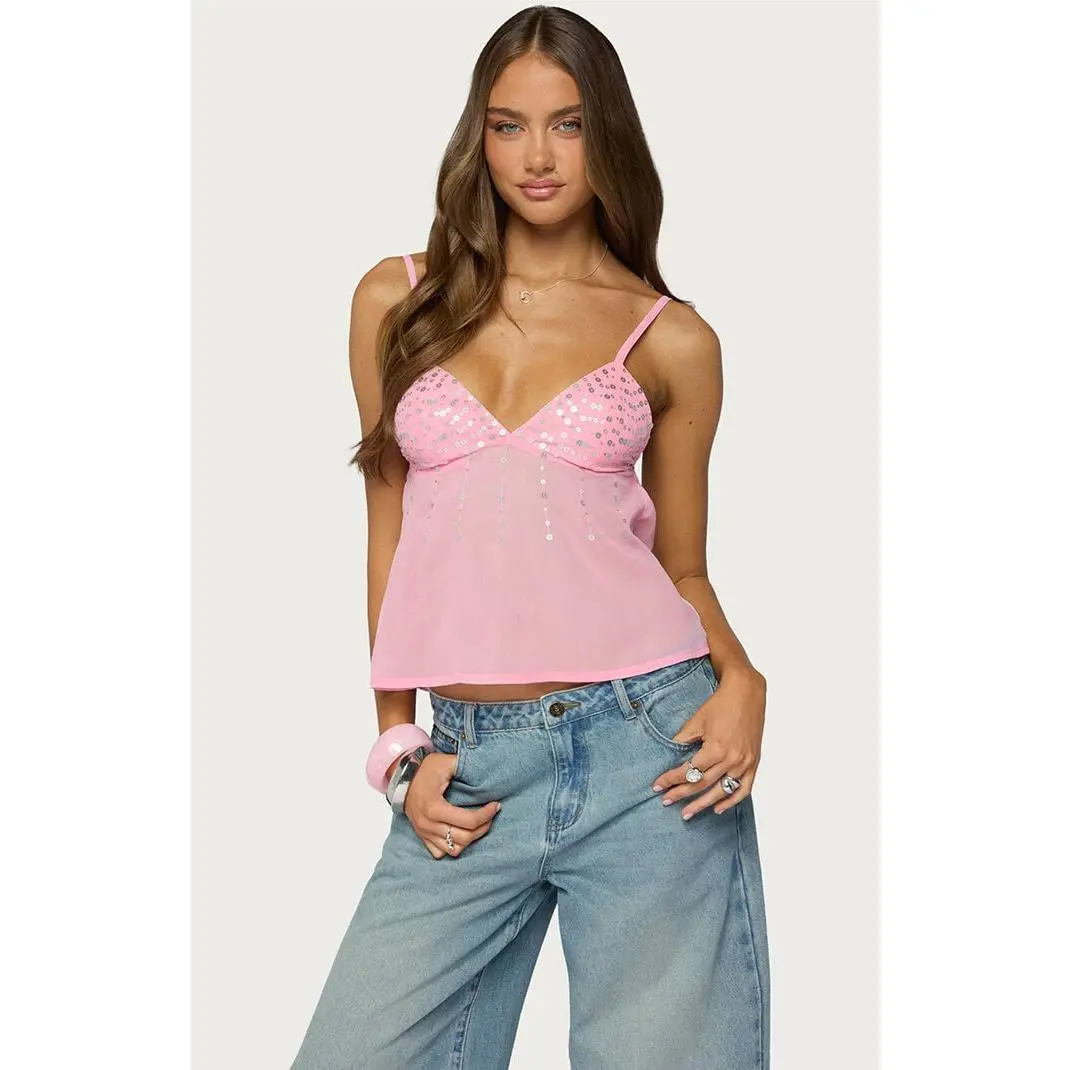 Edikted Women's Klio Sequin Chiffon Babydoll Top
