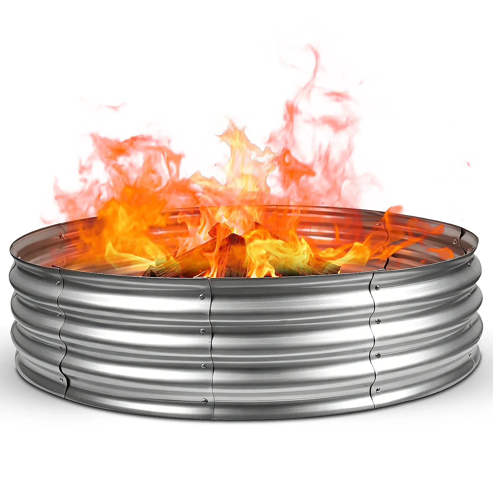 4FT  Diameter Camp Fire Ring Pit, Large Round Galvanized Steel Fire Pit, Heavy Duty Silver Steel Fire Pit for Backyard, Camping, Bonfire Patio Fire Pit Fire Pit Set (4x4x1FT) Outdoor Fire Pit Heavy Duty Firepit