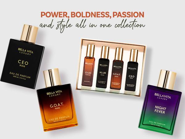 The Godfather by BellaVita Luxury | Perfume Gift Set for Men | Includes CEO Man (Citrus Woody), G.O.A.T. Man (Woody Musky), Night Fever (Fruity Amber) & 4 Luxury Minis (Oud, CEO, Klub, G.O.A.T.) | Long-Lasting, Vegan & Cruelty-Free EDP | 3.4 Fl.oz Each