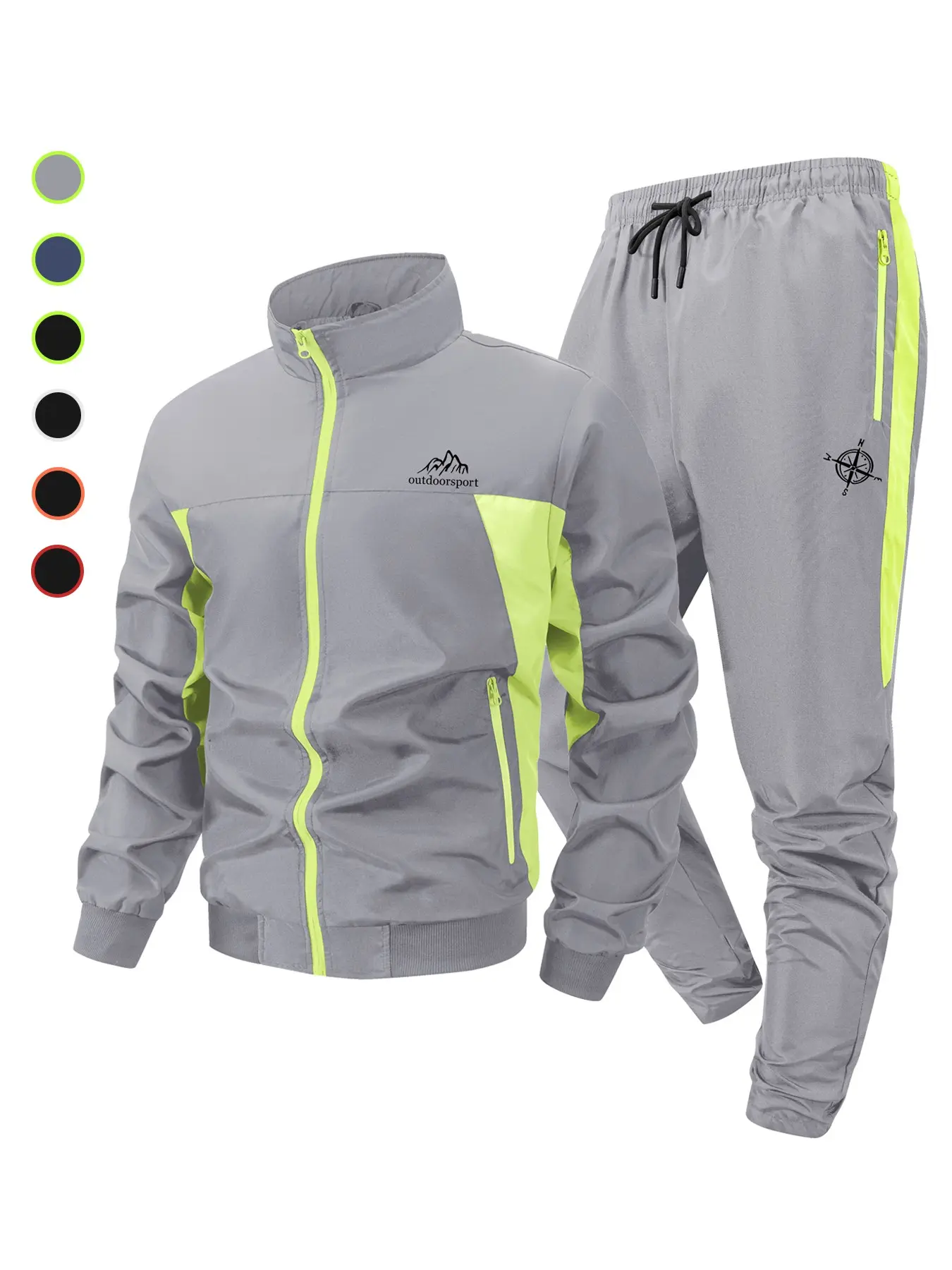 Men's Colorblock Mountain Graphic Tracksuit, Quick-Dry Breathable Windproof Zip-Up Jacket & Elastic-Waist Pants with Zipper Pockets, Spring & Fall Activewear Set, Sporty Style Clothes, Athletic Clothing Set, Outdoor Athletic Sportswear