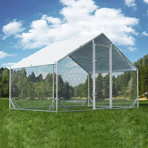 HOMBCK Large Coated Galvanized Steel Walk-in Chicken Coop with Run - Spire Roof, Anti-Ultraviolet Durable Cover, 8-Brace Stability, Hexagon Netting Secure Enclosure, Outdoor Poultry Hutch Fits 10 Birds for Backyard Farm Duck Use, Single Unit