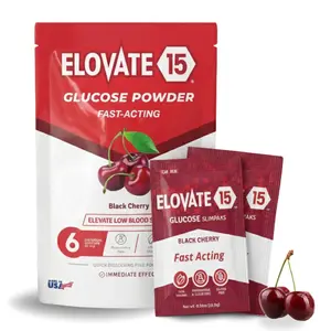 Fast Acting Glucose Powder Packets Black Cherry- Quick Dissolving, 15g Pure, Gluten-Free Glucose Packets | Oral Dextrose Powder for Kids & Adults | Easy-to-Carry Pocket Sized Slimpaks