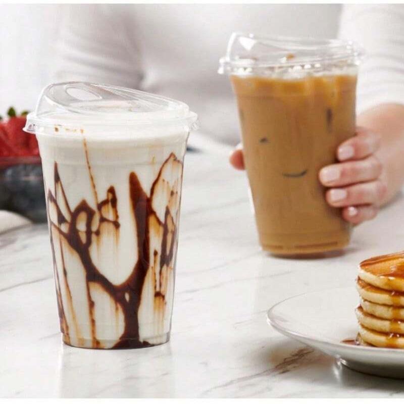 10-Pack Leak-Resistant Disposable Clear Plastic Coffee Cups - With Lids Food-Grade for Office Home Parties Hot/Cold Drinks