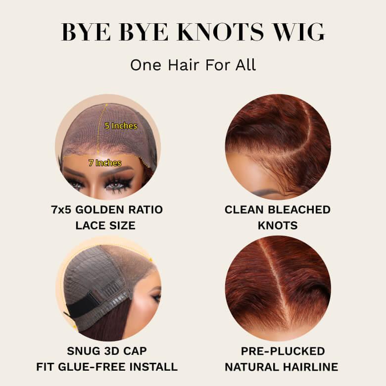 Unice Byebye Knots Reddish Brown Yaki Straight Bob Wig Pre-cut 7x5 HD Lace Human Hair Wig with Pre Plucked Hairline