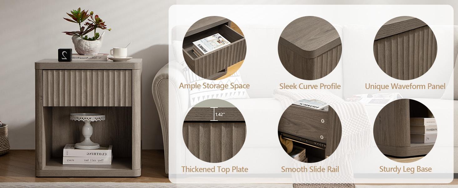 SICOTAS Night Stand with Drawer Storage Bed Side Table End Table 22.7"x 15.4" x 24.1" Large Modern Wide Bedside Stand Mid Century Night Stands for Bedroom Living Room Sofa Couch Office Minimal